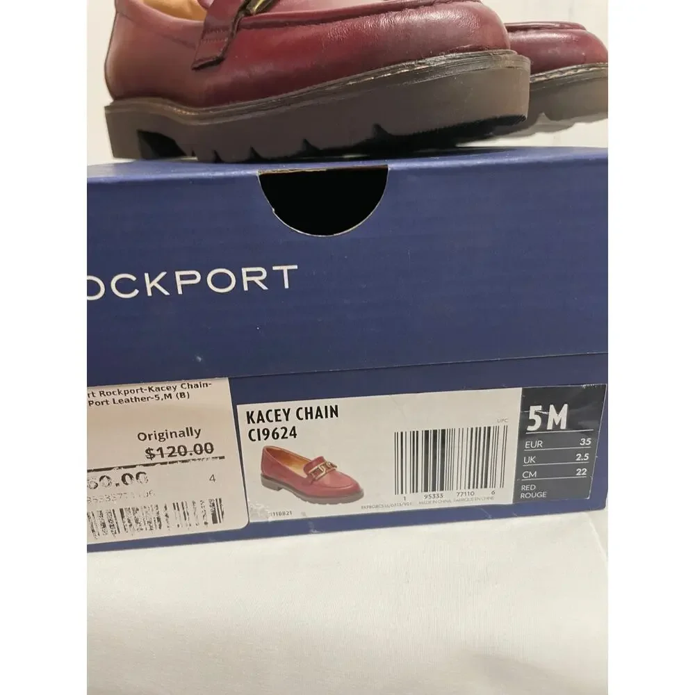 Rockport Women's Kacey Chain Loafer Tawny Leather Slip On Shoes Burgundy US 5M